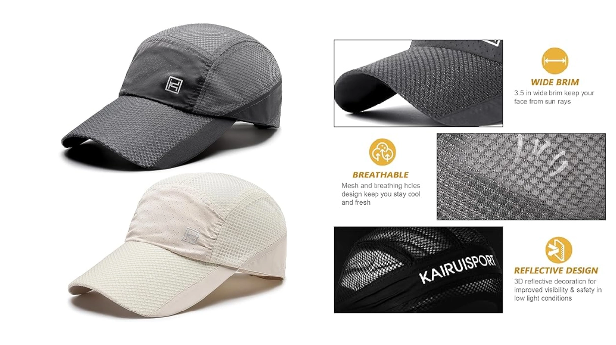 Llévate baratísimo este pack de 2 gorras de secado rápido con malla ligera: salen a sólo 6€ cada una y te acompañarán todo el verano