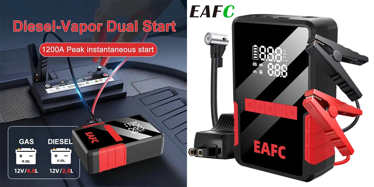 Chollo Arrancador de baterías y compresor de aire EAFC 150PSI por sólo 27,29€ con cupón y envío gratis (-64%)