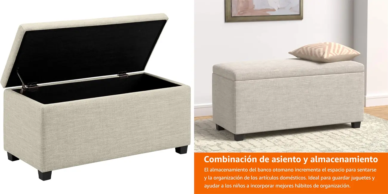 Chollo Banco otomano tapizado Amazon Basics (42 x 91 x 43 cm) por sólo 44,61€ con envío gratis (-50%)