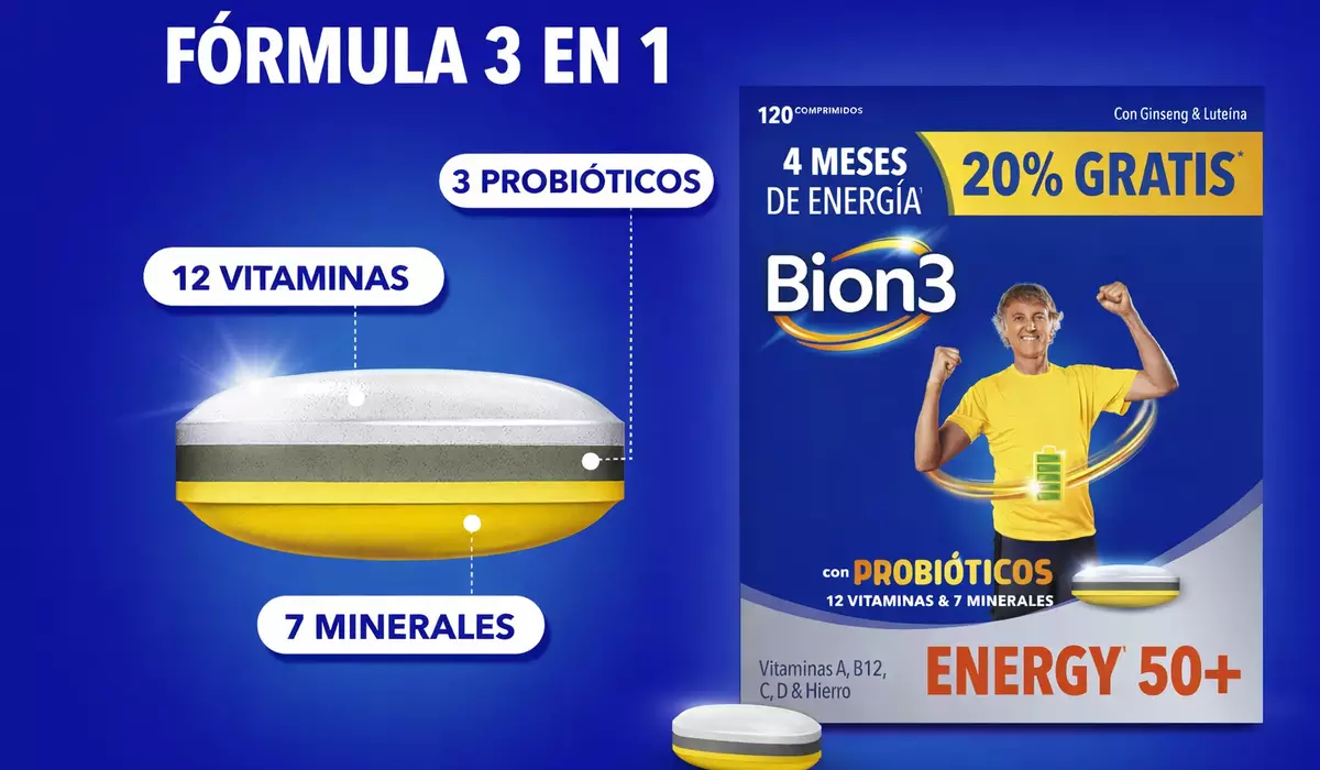 Chollo Multivitamínico Bion3 Energy 50+ con probióticos y vitaminas, apoyo para la energía física y mental por sólo 31,82€ con envío gratis (-20%)