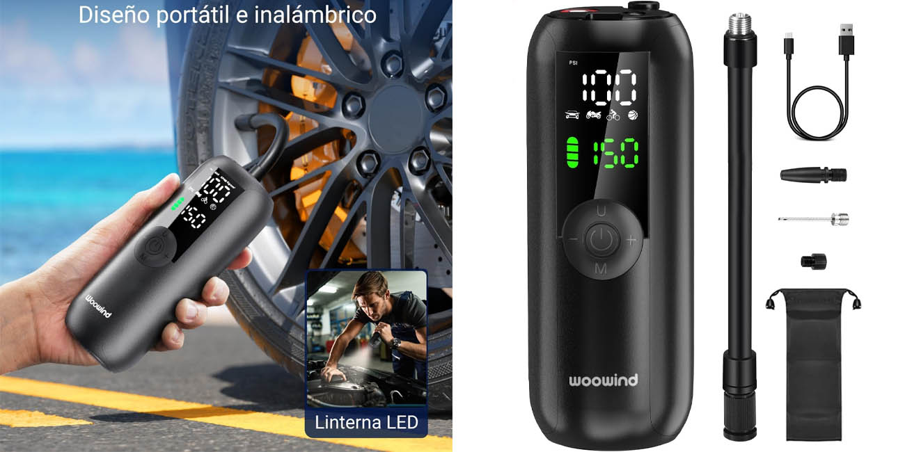 Chollo Compresor de aire portátil Woowind LP1 por sólo 21,66€ con doble cupón (66% de descuento)