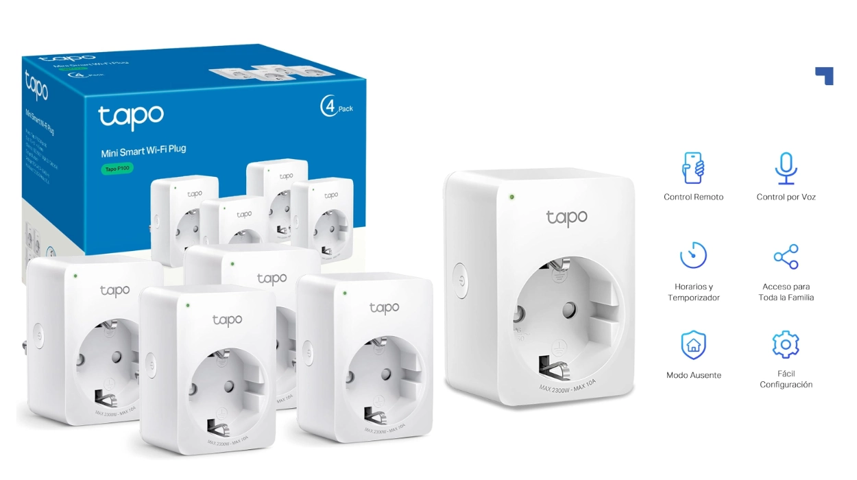 Convierte cualquier enchufe en inteligente: Pack x4 Tapo P100 con control por App y voz por sólo 21,40€ (-52%) ¡5,35€ cada uno!