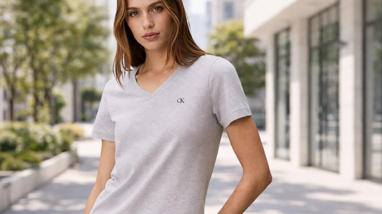 Chollo Camiseta Calvin Klein Archive Jersey con cuello de pico para mujer por sólo 20,93€ (40% de descuento)