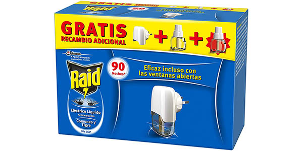 Chollo Difusor Insecticida Raid antimosquitos comunes y tigre para 90 noches por sólo 5,51€ (-32%)