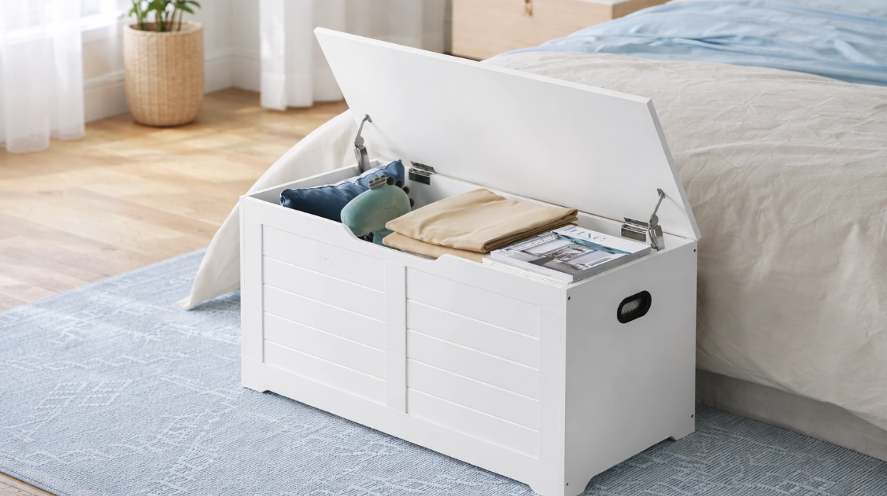 Este espacioso banco de almacenaje Vasagle con tapa y bisagras de seguridad te vendrá genial para organizar tu casa por menos de 43€