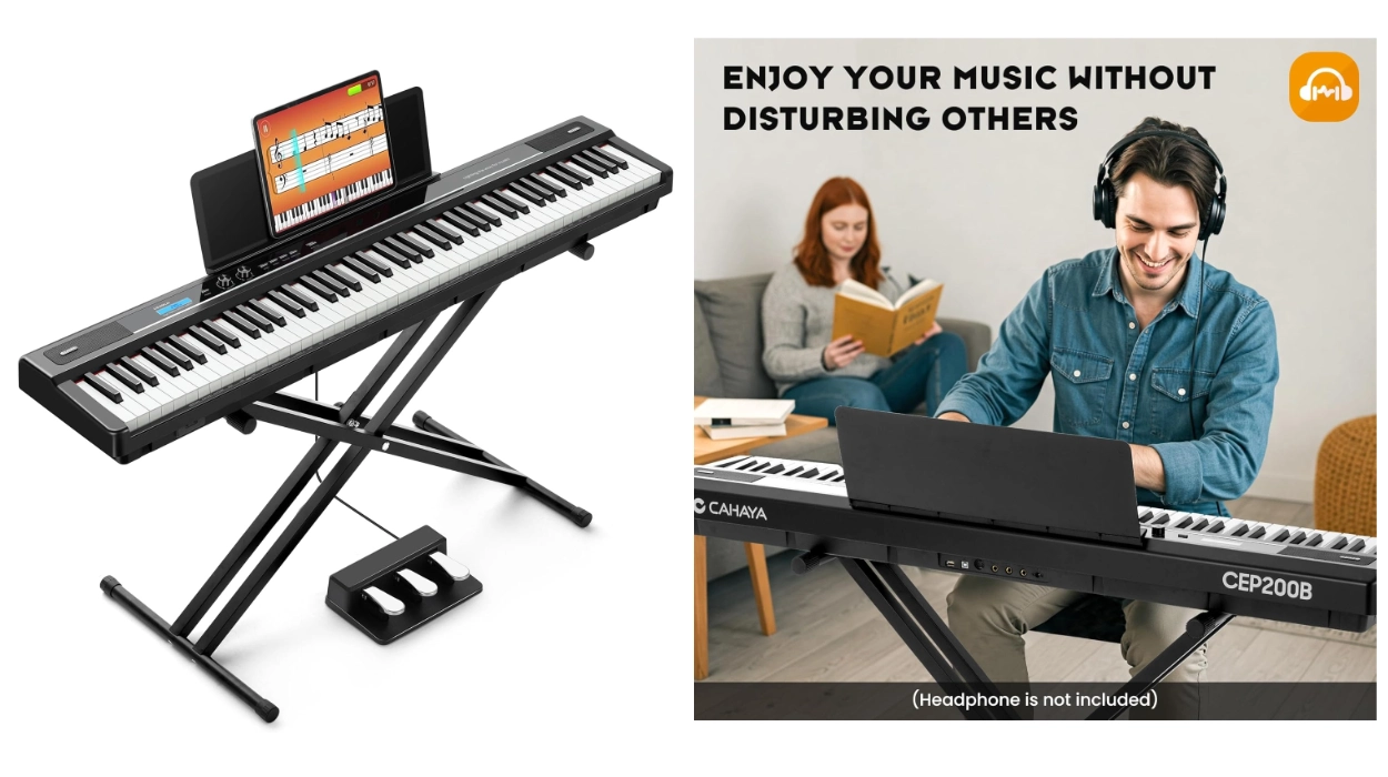 Empieza a tocar el piano con este teclado MIDI de 88 teclas semipesadas con soporte, pedal y conexión para auriculares por menos de 200€ en Amazon