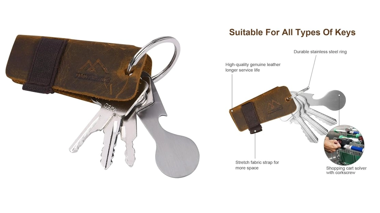 Organiza tus llaves en estos llaveros de cuero Flintronic con estuche y anillo anti-pérdida por poco más de 6 euretes (24% de descuento)