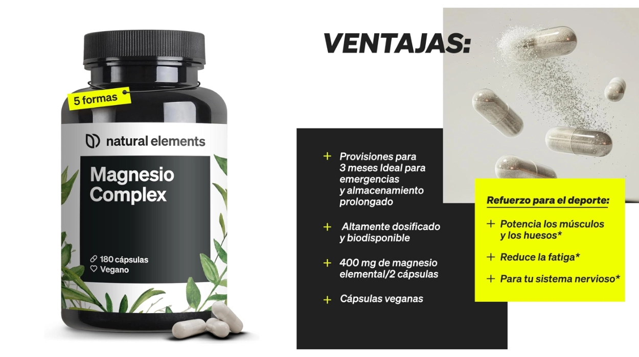 Chollo Magnesio Complex Premium con 5 formas de magnesio y 400 mg (180 cápsulas veganas) por sólo 14,98€ (-25%)