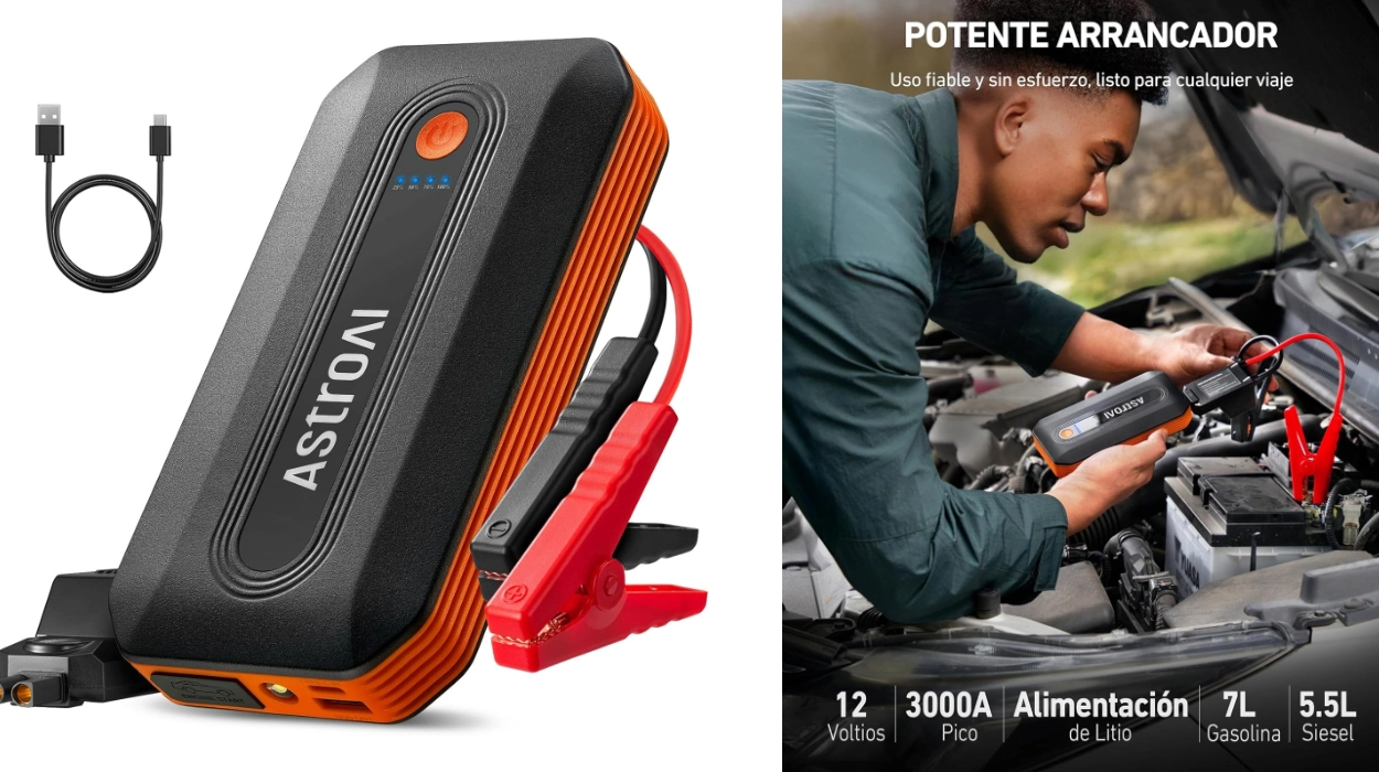 Un salvavidas en el maletero: arrancador de 3000A para coche o moto que te saca de cualquier apuro por sólo 29,99€ con doble cupón