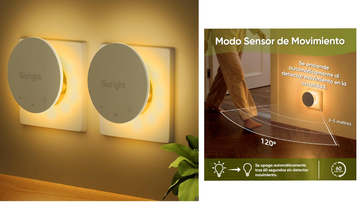 Gana comodidad al moverte en casa por la noche con este pack de 2 luces nocturnas con sensor de movimiento rebajadas a menos de 11€ (-23%)
