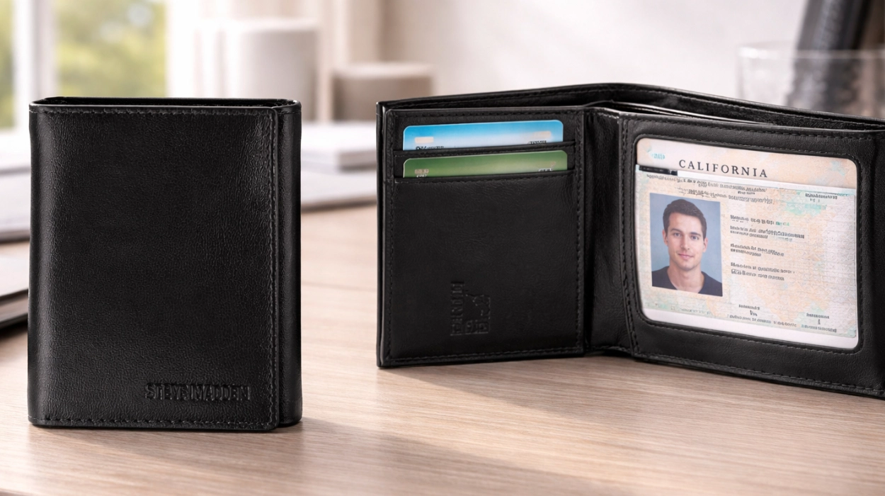 Chollo Cartera de cuero con billetera y bloqueo RDIF Steve Madeen Trifold para hombre por sólo 15,55€ (57% de descuento)