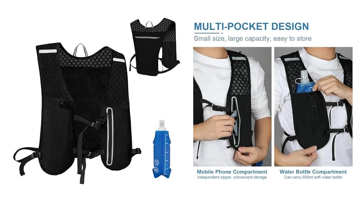 Hidrátate sobre la marcha con este chaleco de running con bolsillos prácticos y botella incluida por menos de 13 euretes