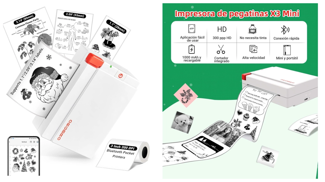 Imprime etiquetas, pegatinas y apuntes en segundos con esta mini impresora térmica Orgbro X3 de alta resolución con rollo adhesivo que hoy cuesta sólo 18,99€ (-32%)