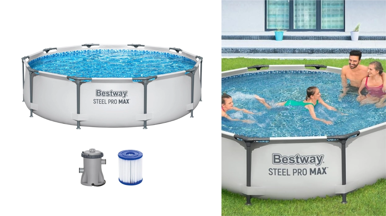 Disfruta de tu jardín con esta piscina desmontable Bestway de 4.678 litros con depuradora y estructura metálica por menos de 100€