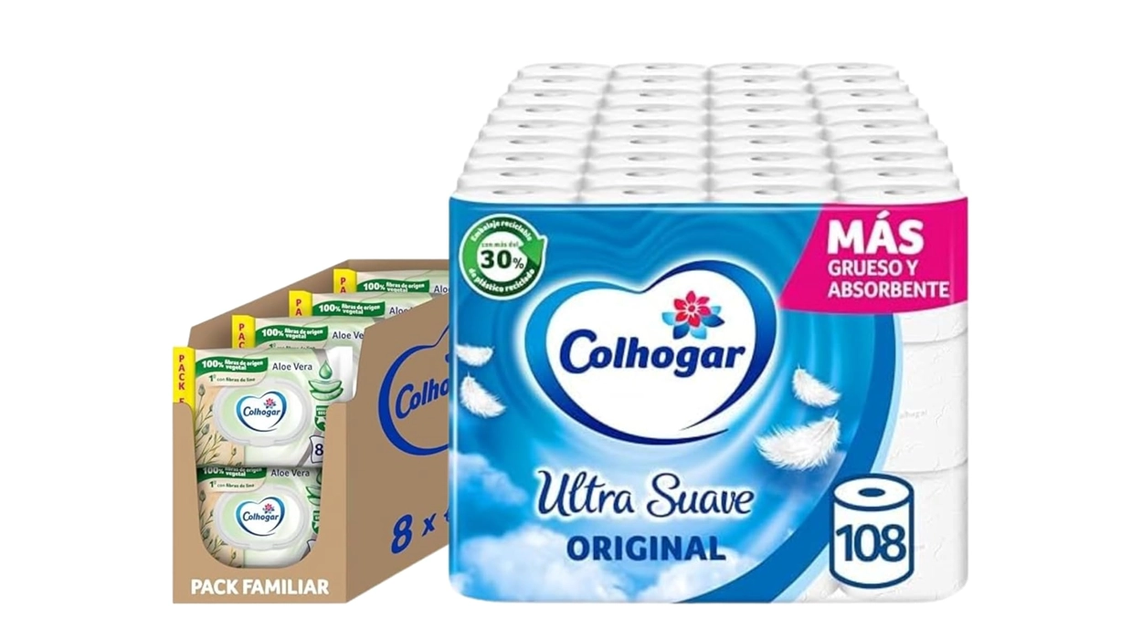Ahorra a lo grande con este pack gigante de papel higiénico Colhogar Ultra Suave + toallitas Aloe que se queda a un precio buenísimo con este cupón de Amazon