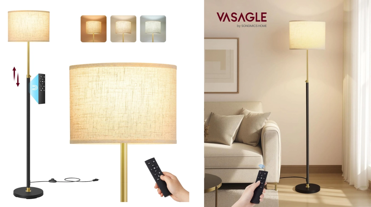 Chollo Lámpara de pie Vasagle regulable en altura con pantalla de tela, mando y pedal por sólo 35,69€ con envío gratis (15% de descuento)