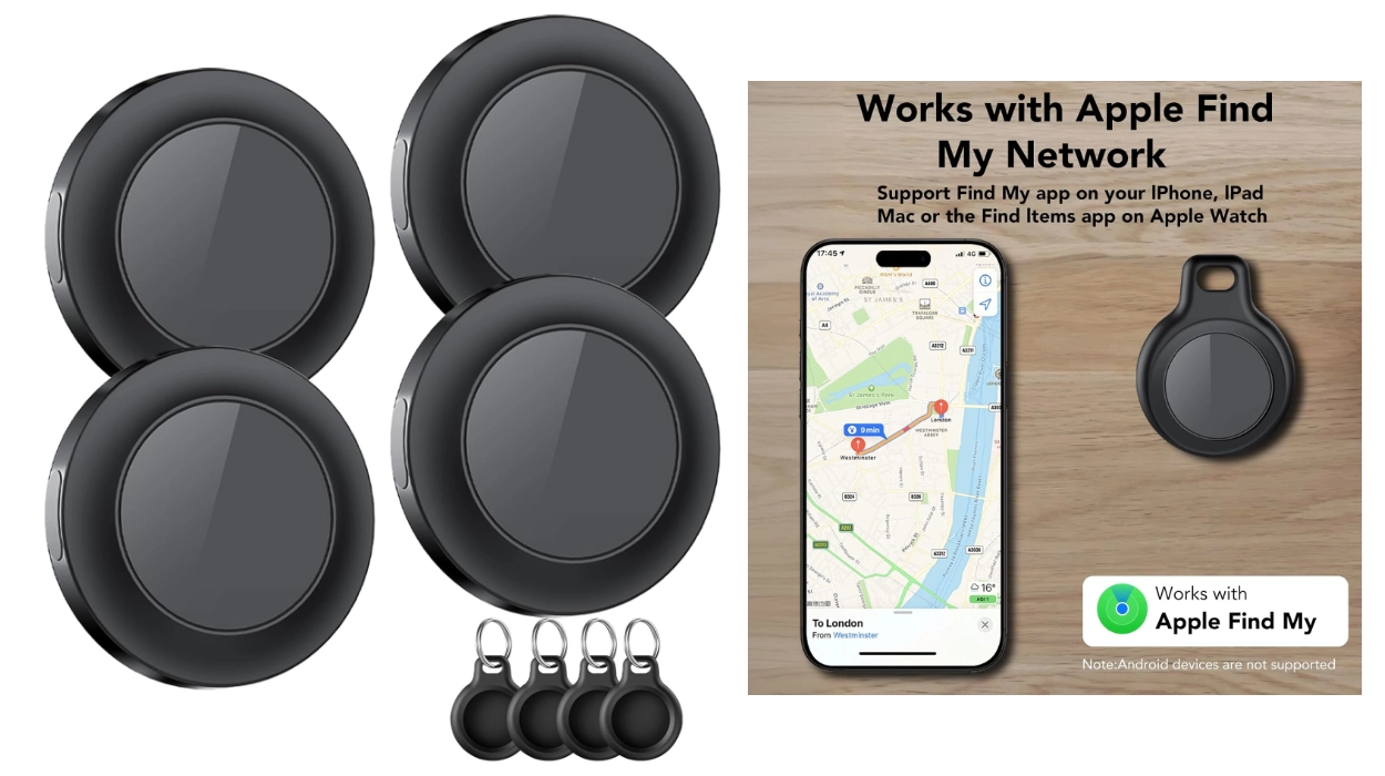 Chollo Pack de 4 localizadores Bluetooth tipo AirTag Taobosec para iOS con resistencia IP67 y batería reemplazable por sólo 19,99€ (67% de descuento)