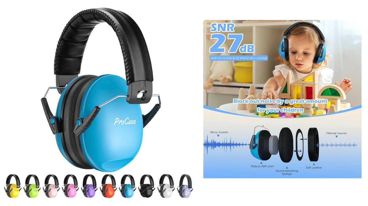 Chollo Casco antirruido Procase para niños con protección SNR 27 dB y diadema ajustable por sólo 12,10€ (19% de descuento)
