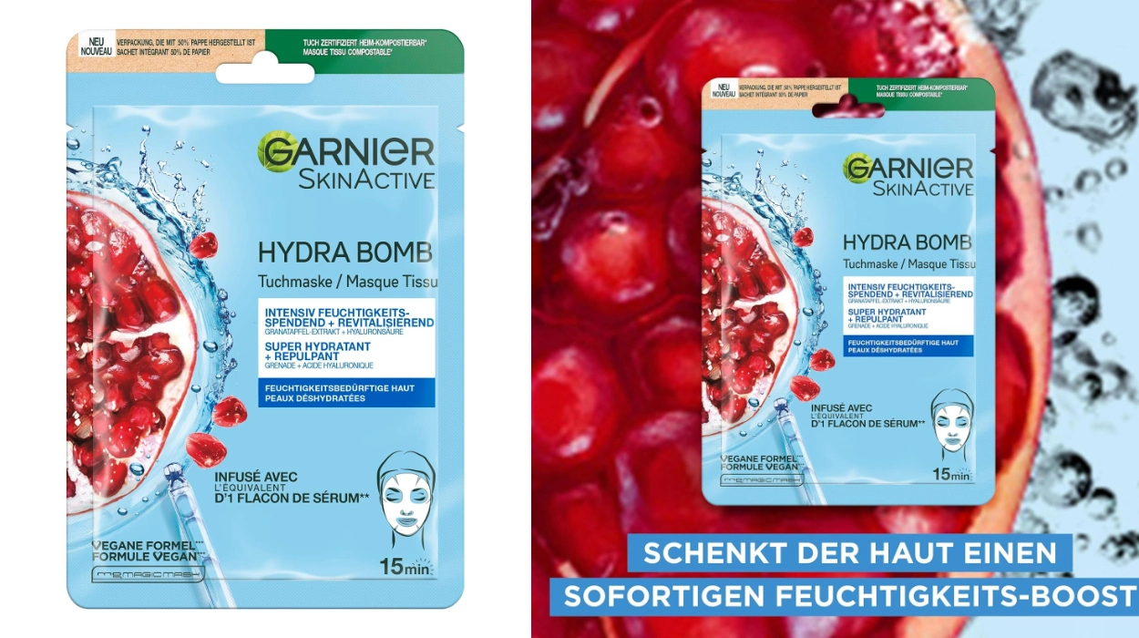 Piel más hidratada y revitalizada al instante: mascarilla Hydra Bomb de Garnier con efecto refrescante y cómodo por sólo 3€