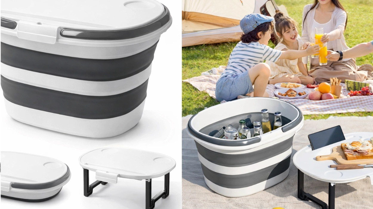 Este cubo plegable de silicona plegable con tapa se transforma en mesa, cesta y soporte: ideal para camping por sólo 16,75€ (-44%)