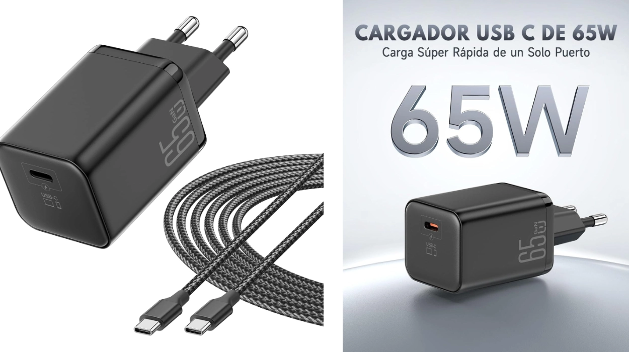Chollo Cargador USB-C de 65W GaN II con carga rápida PD3.0 y cable trenzado de 2 metros por sólo 13,96€ (37% de descuento)
