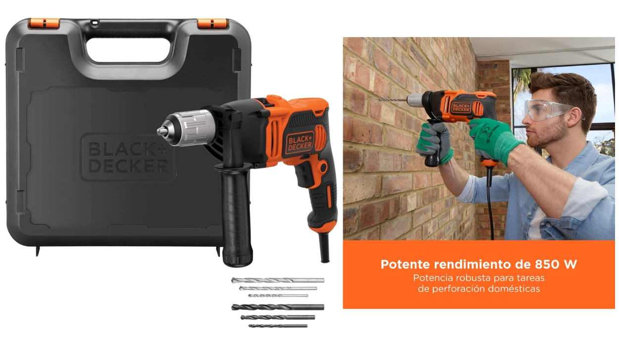 Una herramienta profesional de calidad para reparaciones y bricolaje: Taladro percutor BLACK+DECKER de 850W con maletín y brocas por sólo 49,65€ (-25%)