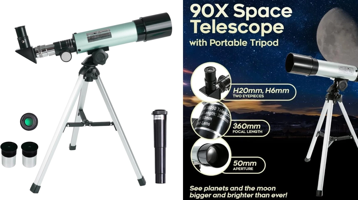 Chollo Telescopio refractor portátil 360/50 mm Misilmp con zoom hasta 90x, trípode y uso para principiantes por sólo 30,49€ con envío gratis (34% de descuento)
