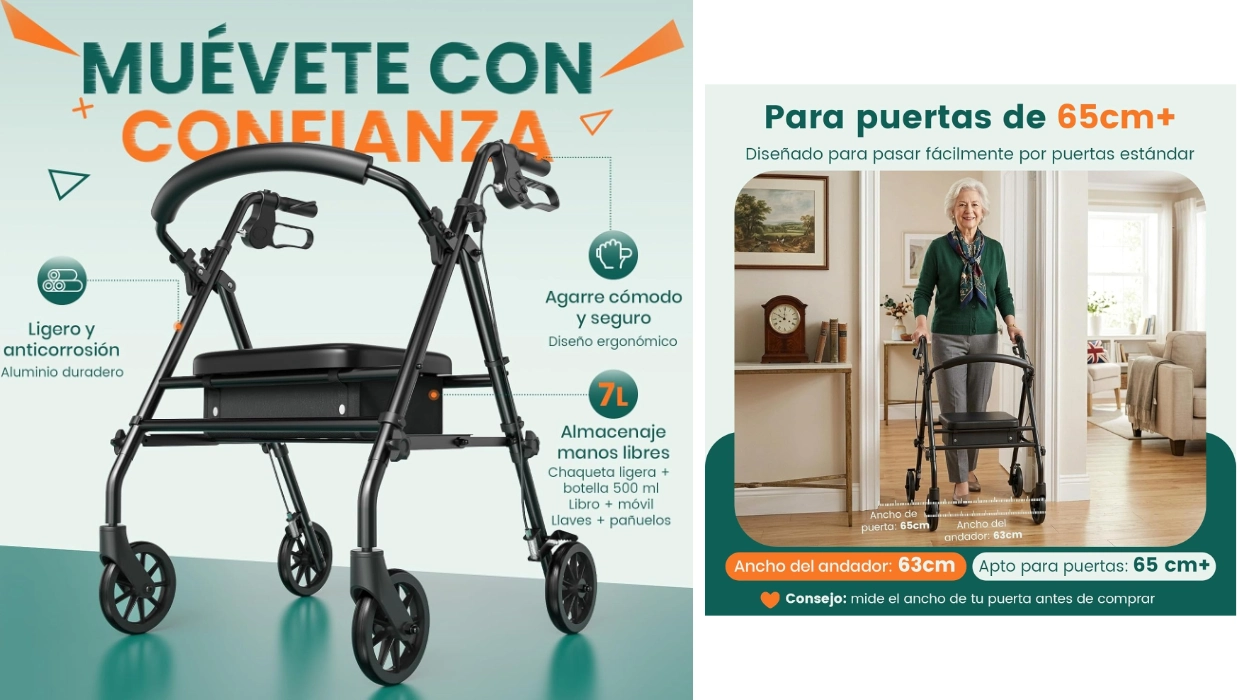 Chollo Andador Rollator de 4 ruedas con asiento y almacenamiento por sólo 74,55€ con envío gratis (17% de descuento)