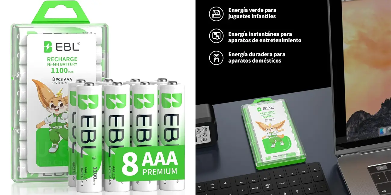 Chollo Pack 8 pilas recargables EBL AAA de 1100 mAh por sólo 8,99€ con cupón (-24%)