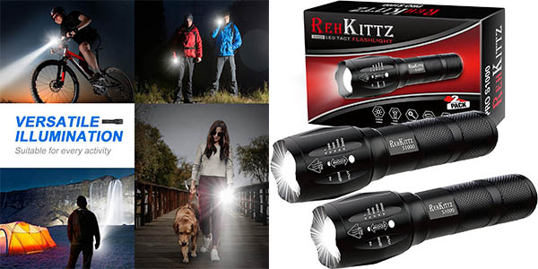 Chollazo Pack x2 linternas LED de alta potencia REHKITTZ de 1000 lúmenes por sólo 9,77€ (-45%)