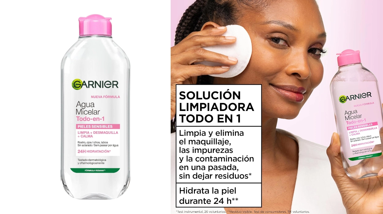 Piel limpia en segundos con el agua micelar Garnier Skin Active que elimina maquillaje sin necesidad de aclarado