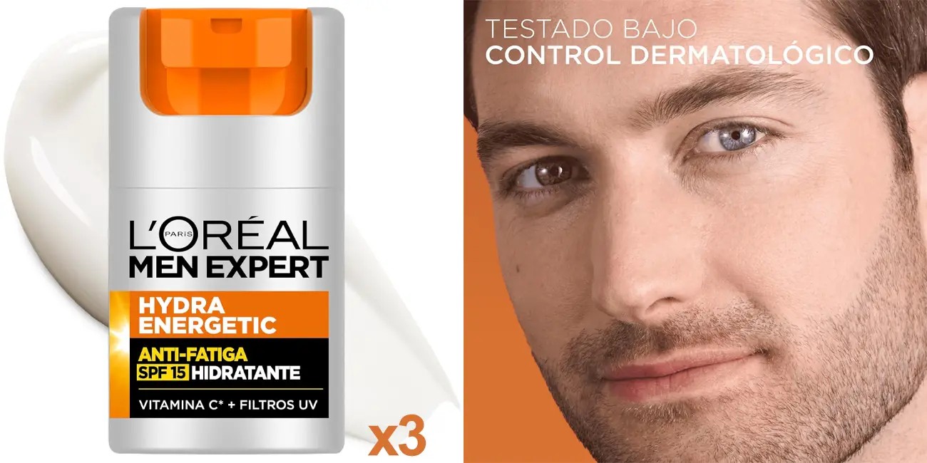 Chollo 3x Crema hidratante L’Oréal Men Expert Hydra Energetic SPF15 de 50 ml por sólo 13,90€ con promo 3×2 (-58%) ¡4,63€ cada uno!