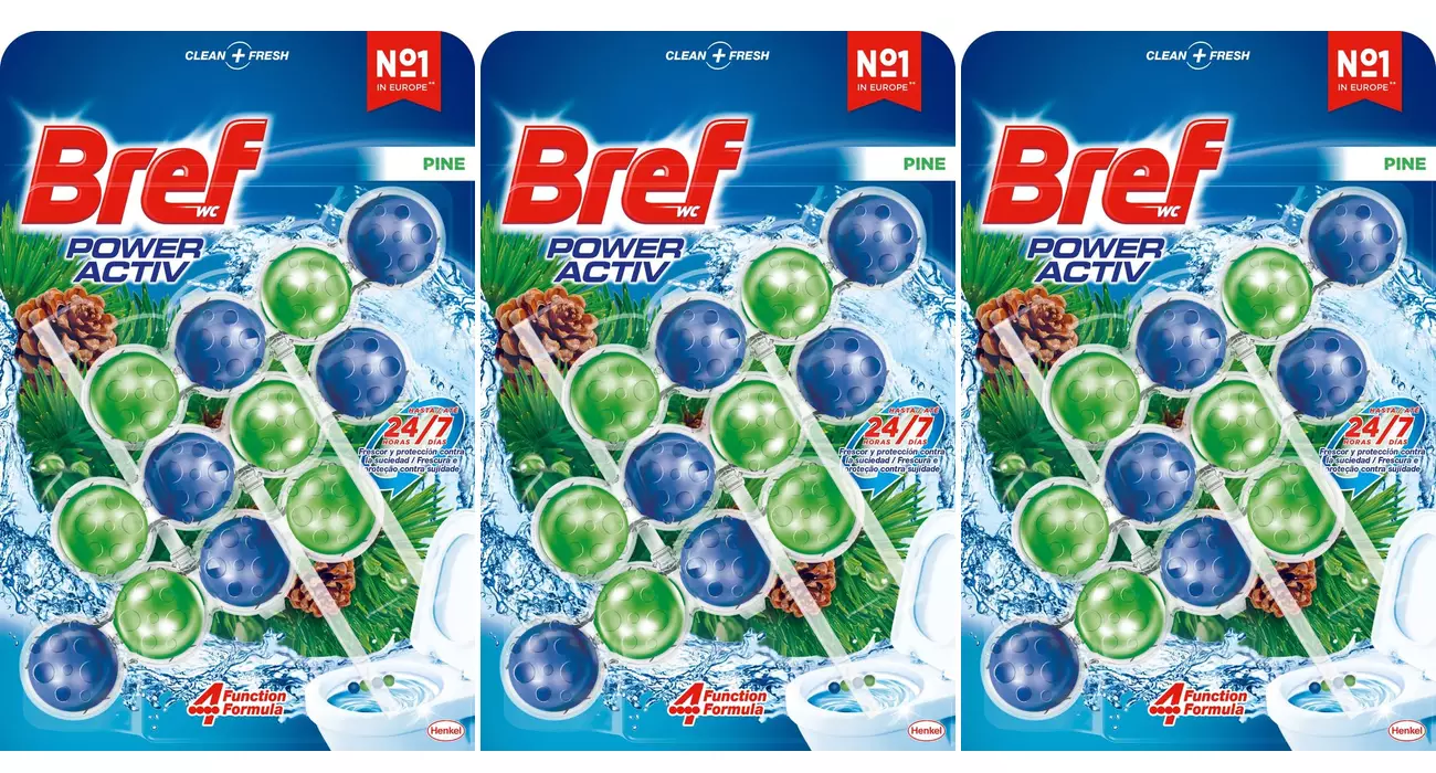 Chollo Pack x9 colgadores WC Bref Poder Activ Pine por sólo 7,48€ con 3×2 (-33%) ¡0,83€ cada uno!