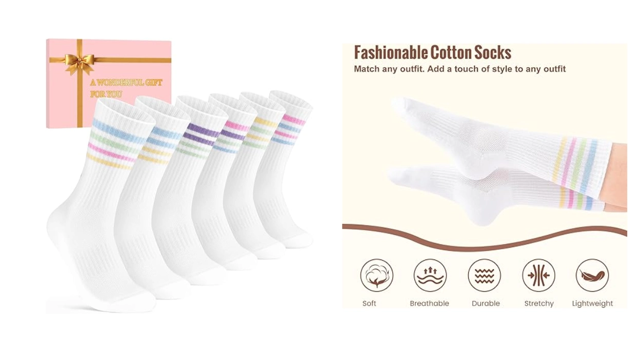 Llévate este pack de 6 pares de calcetines deportivos con colores retro y valoraciones excelentes a sólo 1,51€ el par con cupón (-47%)