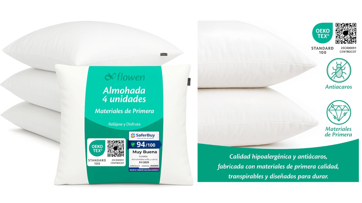 Renueva el sofá sin gastar mucho: pack de 4 cojines suaves y fáciles de lavar con relleno hipoalergénico y funda lavable por sólo 14,99€ (50% de descuento)