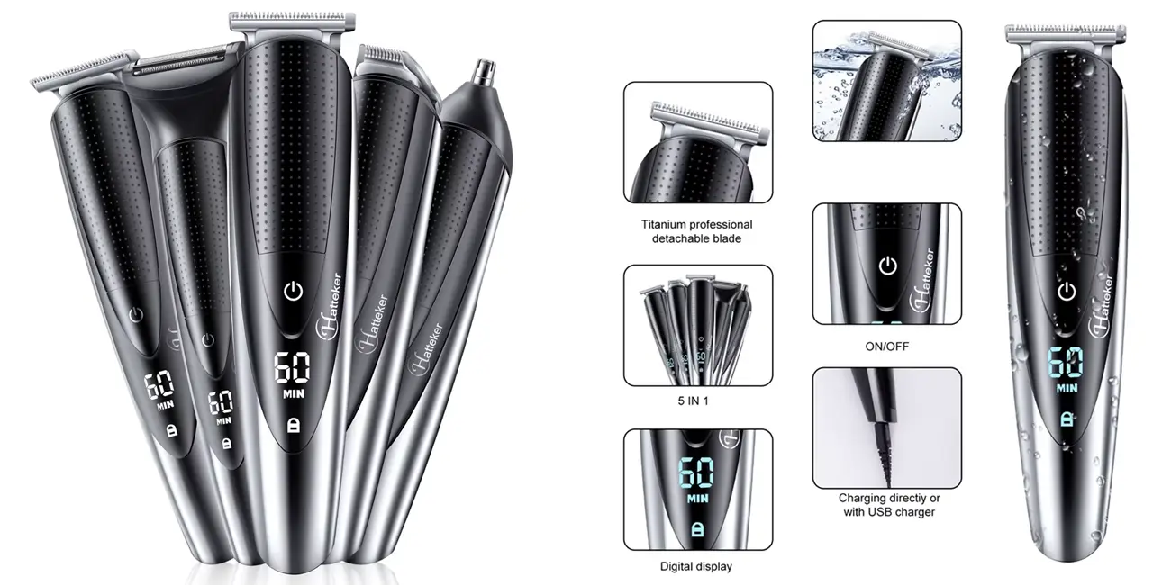 Chollo Recortadora de pelo Hatteker 5 en 1 para hombre por sólo 29,39€ con cupón y envío gratis (-65%)