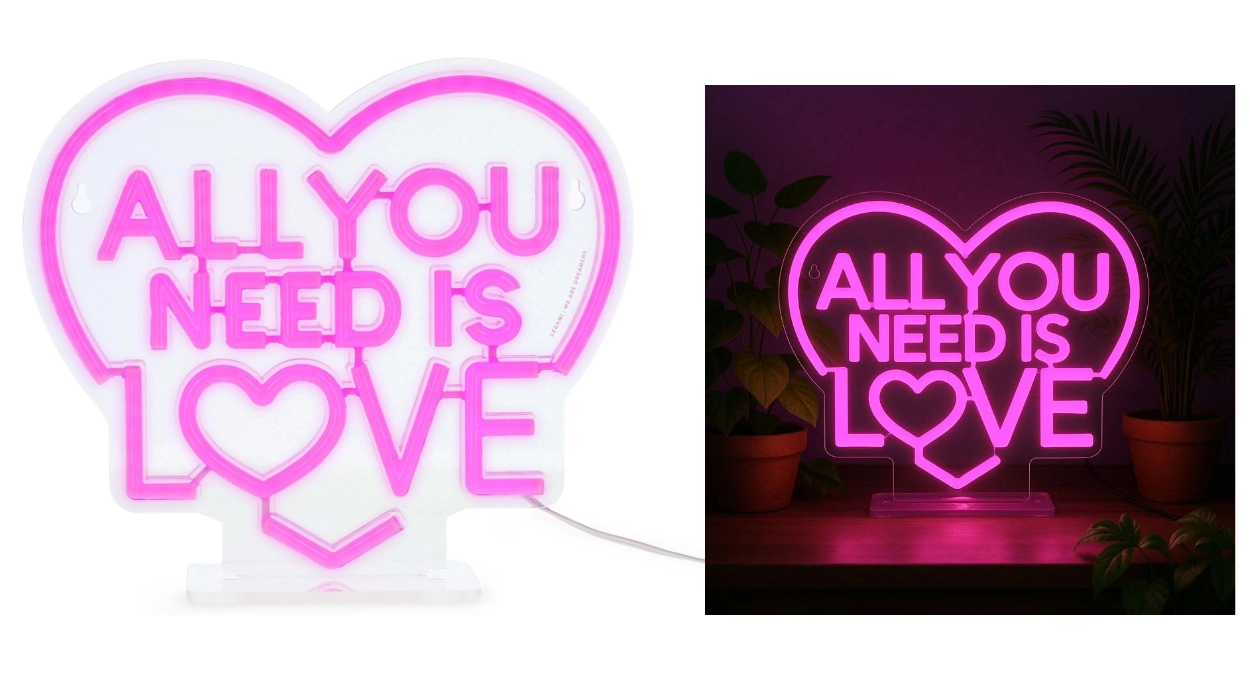 Chollo Letrero luminoso LED Legami efecto neón “All You Need Is Love” con base y cable USB-C por sólo 10,93€ (45% de descuento)
