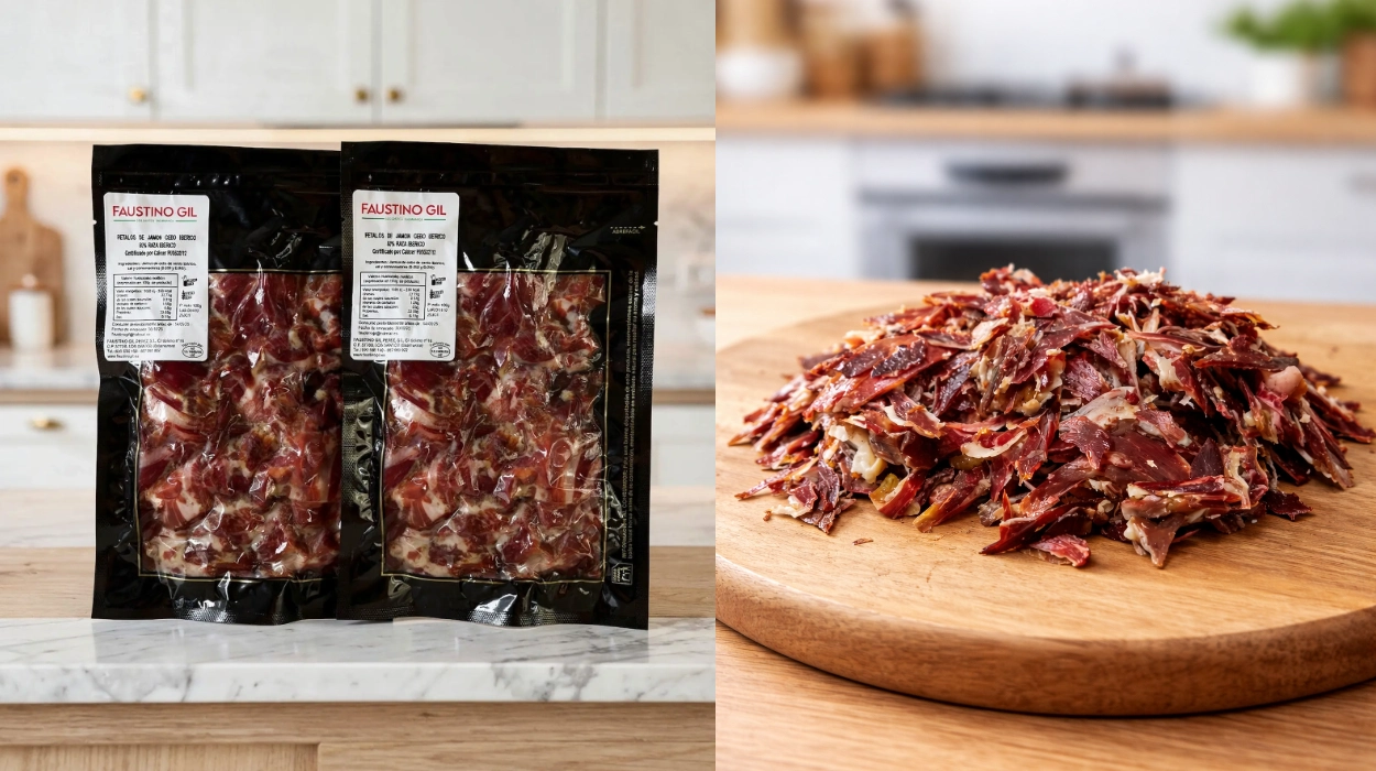 Llévate 5 sobres de 200 gramos (1 kg en total) de virutas de jamón ibérico de cebo Faustino Gil por sólo 15,56€ con cupón y envío gratis (-50%)