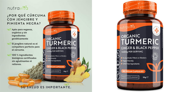 Chollo Cúrcuma Orgánica Nutravita de 1440 mg con Jengibre y Pimienta Negra (180 Cápsulas veganas) por sólo 9,99€ (-52%)