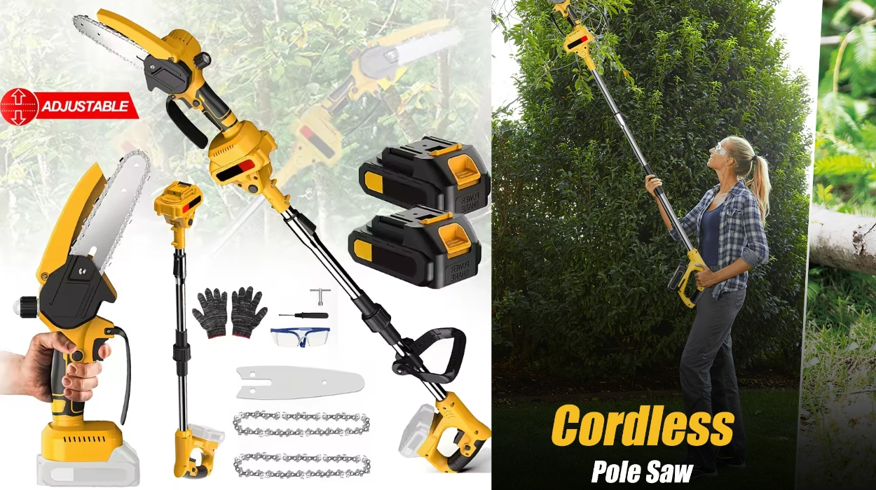 Corta y poda desde el suelo: Motosierra eléctrica telescópica 2 en 1 de 21V con doble batería por sólo 29,35€ con cupón (66% de descuento)