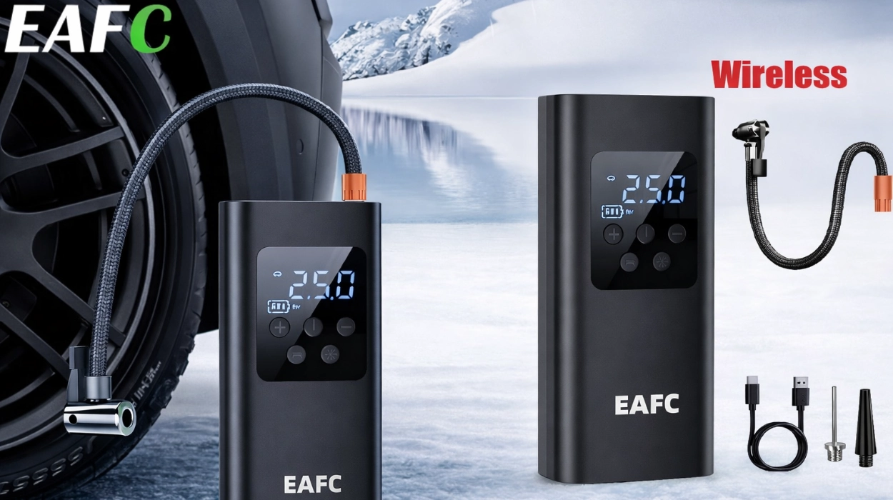 Infla ruedas en minutos sin cables: compresor portátil EAFC de 150 PSI con pantalla digital, autoapagado y luz LED por sólo 11,97€ (62% de descuento)