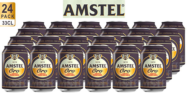 Chollo Pack x24 latas de cerveza Amstel Oro Tostada de 330 ml por sólo 14,06€ con cupón (-31%) ¡0,59€ cada una!