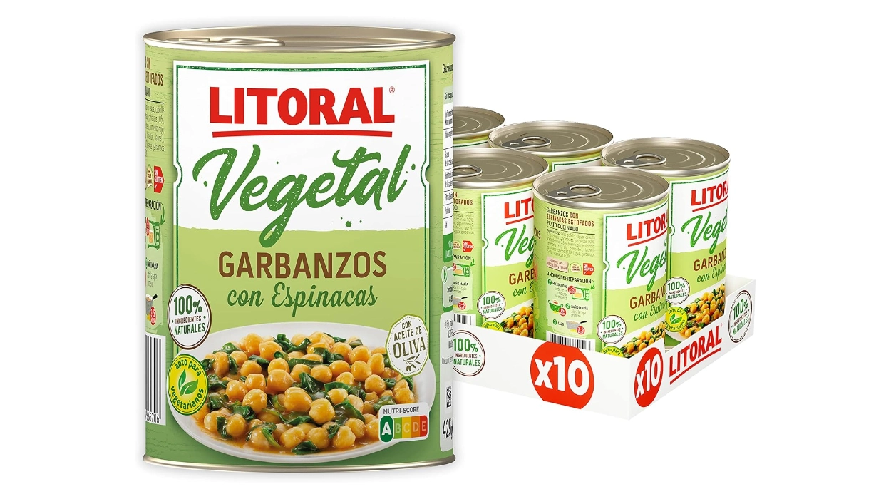 Chollo Pack x10 latas de Garbanzos con espinacas Litoral Vegetal por sólo 15,90€ con cupón (-26%) ¡1,59€ cada una!