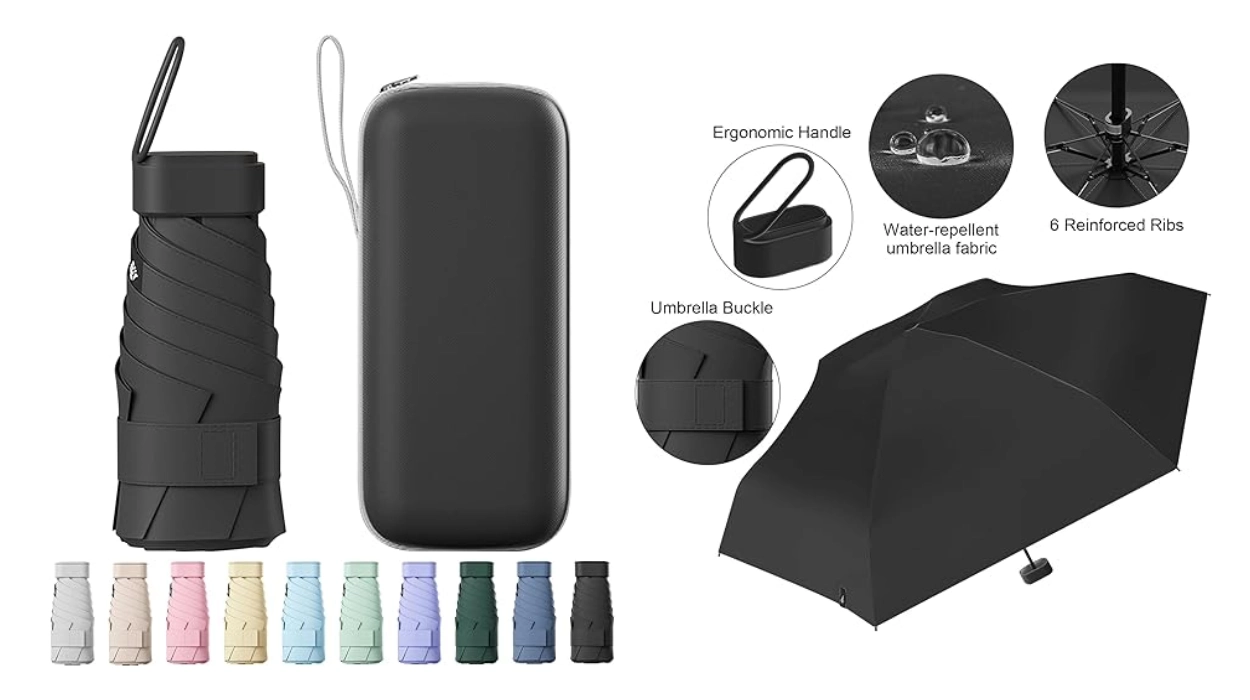 Un paraguas de viaje plegable y ultracompacto con protección UV por menos de 8€ en un montón de colores