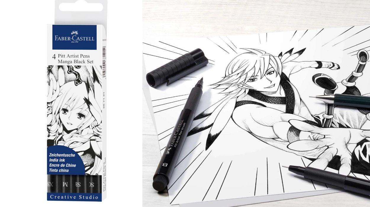 Chollo Set Faber-Castell de 4 rotuladores negros con punta fina, pincel y caligrafía para dibujo por sólo 7,32€ (36% de descuento)