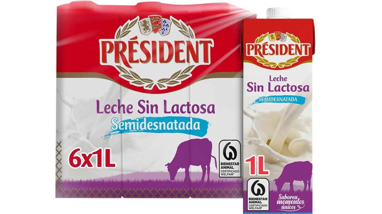 Chollo Pack x6 Briks Président leche semidesnatada sin lactosa UHT de Galicia de 1L por sólo 6€ (-22%) ¡1€ cada uno!