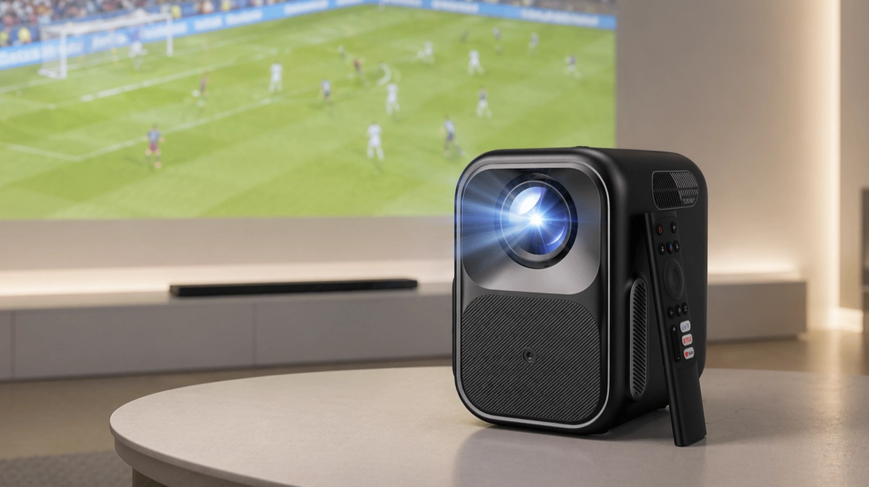 Disfruta a lo grande en cualquier parte con este proyector inteligente con Google TV y Netflix oficial, autoajuste, Dolby Audio y un cupón doble que lo deja tirado