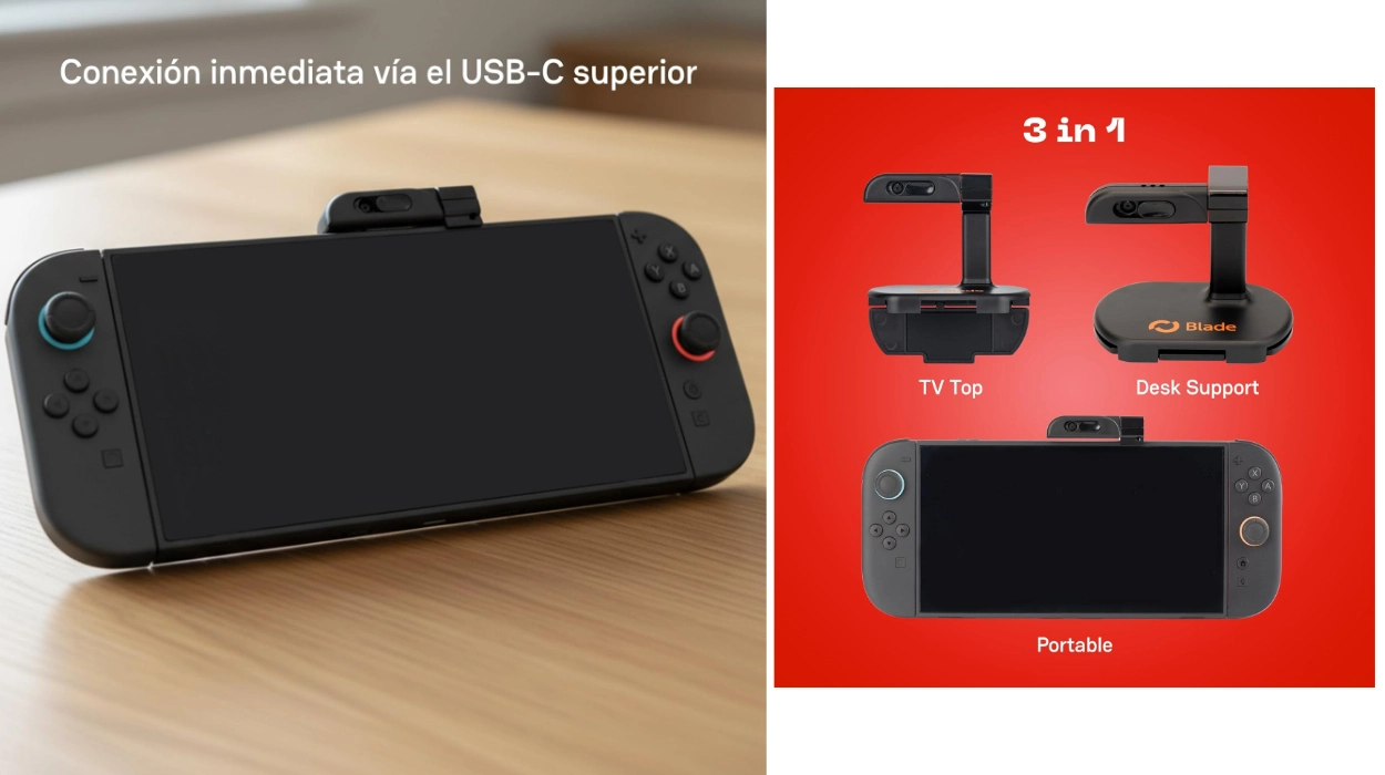 Sácale más partido a tu Nintendo Switch 2 con esta mini cámara 3 en 1 Blade con soporte y tapa de privacidad por menos de 17€