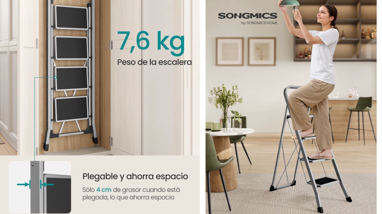 Segura, fácil de guardar y muy ligera: Esta escalera plegable de 4 escalones aguanta hasta 150 kg de carga y hoy cuesta menos de 26€ en AliExpress