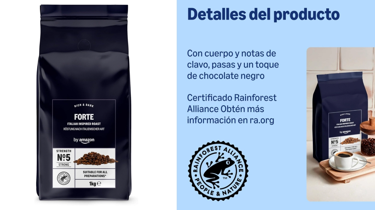 Chollo Café en grano by Amazon Fuerte de tueste natural oscuro estilo italiano 1 Kg por sólo 11,55€ (-25%)